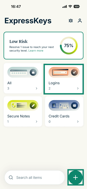 ExpressKey's main interface on iOS, with the 