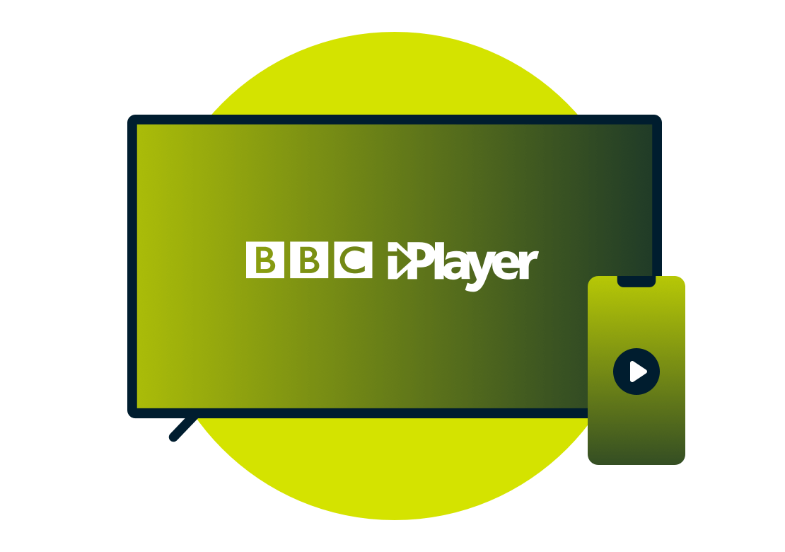BBC iPlayer logolu bir diz&uuml;st&uuml; bilgisayar ve telefon.
