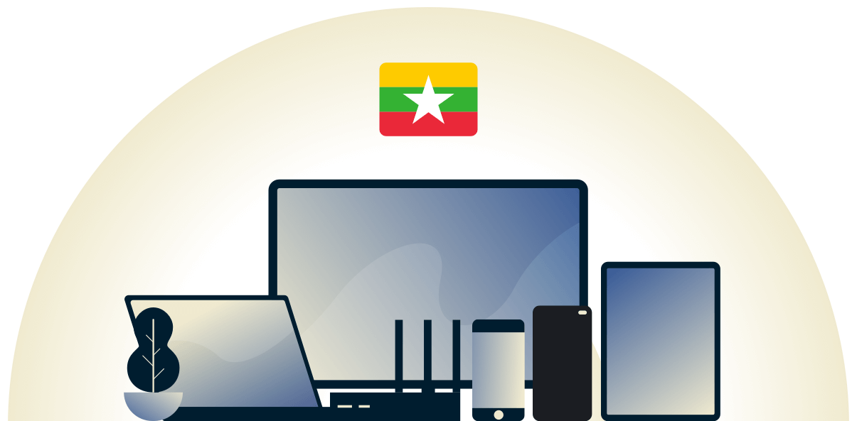 Myanmar VPN, der beskytter en r&aelig;kke forskellige enheder.