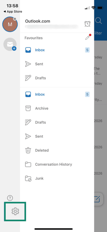 Outlook settings on iPhone.